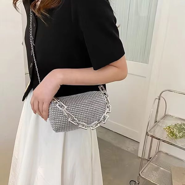 Allover Rhinestone Bucket Bag – Glitter Chain Mini Crossbody