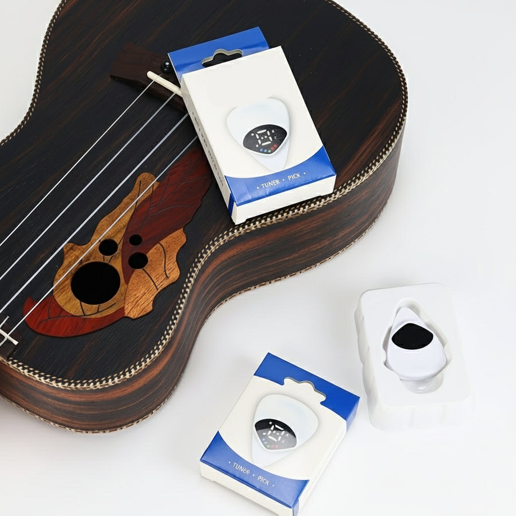 Multifunction 12-Tone Guitar Pick & Tuner – 2-in-1 Calibrator for Acoustic Guitars & Ukuleles, Compact Battery-Operated ABS Resin Design
