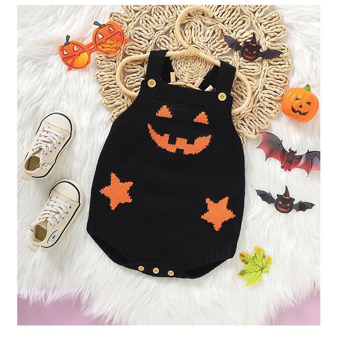 Halloween Pumpkin Baby Jumpsuit - Knit Baby Romper