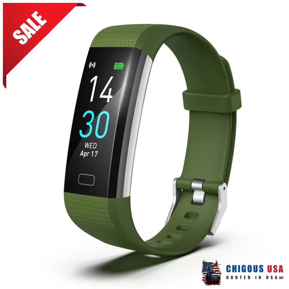 Bearscome Heart Rate Blood Glucose Pressure Monitoring Bluetooth Waterproof Smart Watch Army Green