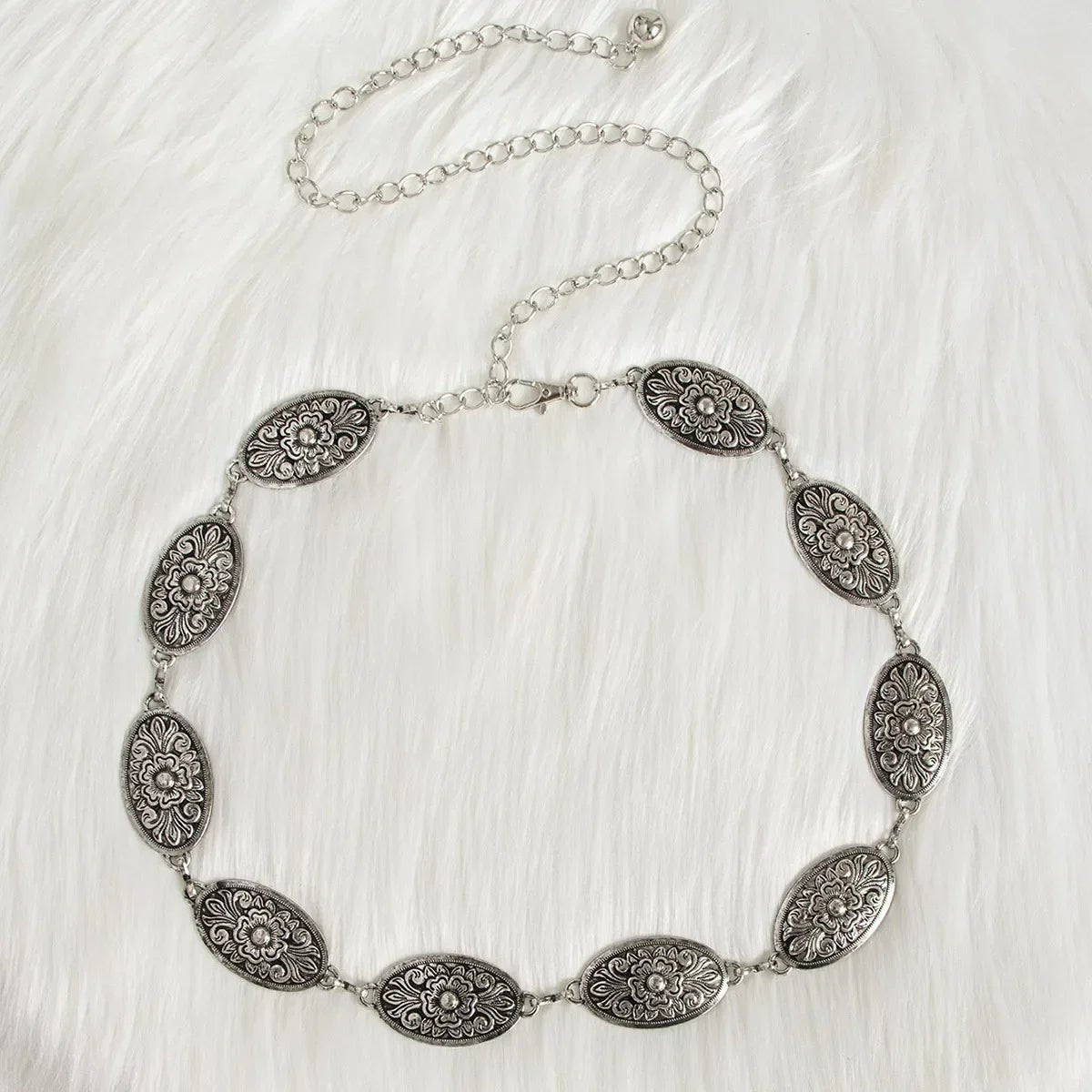 Boho Sunburst Women Chain Belt – Southwest Stamped Metal Medallion Accessory for Cowgirl Chic Summer Dresses & Effortless Waistline Glam