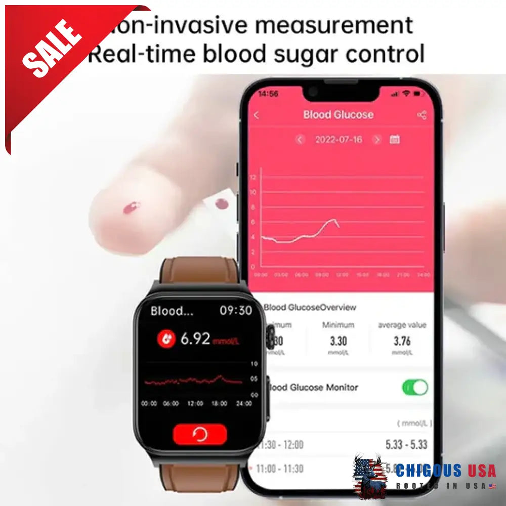 Cardica Ecg Smart Watch With Blood Pressure Monitor Body Temperature Glucose Heart Rate And Oxygen.