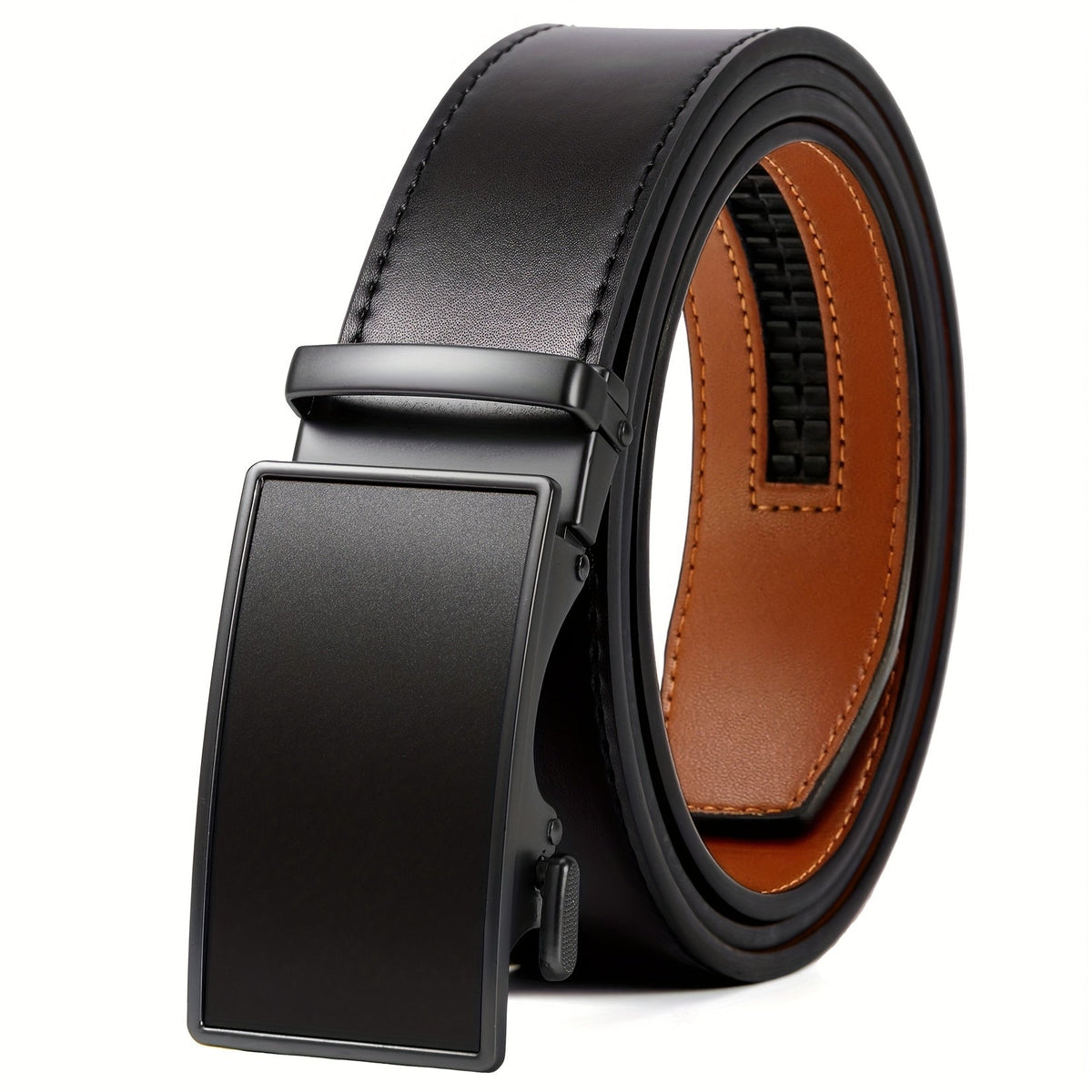 Men’s Leather Ratchet Belt – Adjustable Automatic Buckle Dress Belt with Gift Box, 35mm Premium Classic Accessory