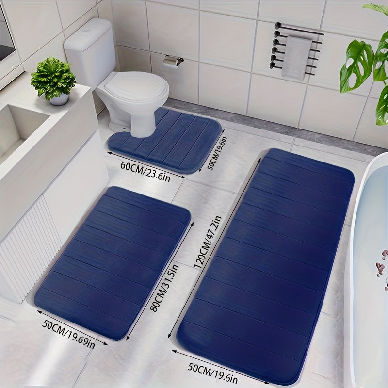 Memory Foam Bath Rug Set – 3pcs Soft, Non-Slip, Machine-Washable Mats for Shower, Kitchen, Bedroom & Indoor Floor Comfort