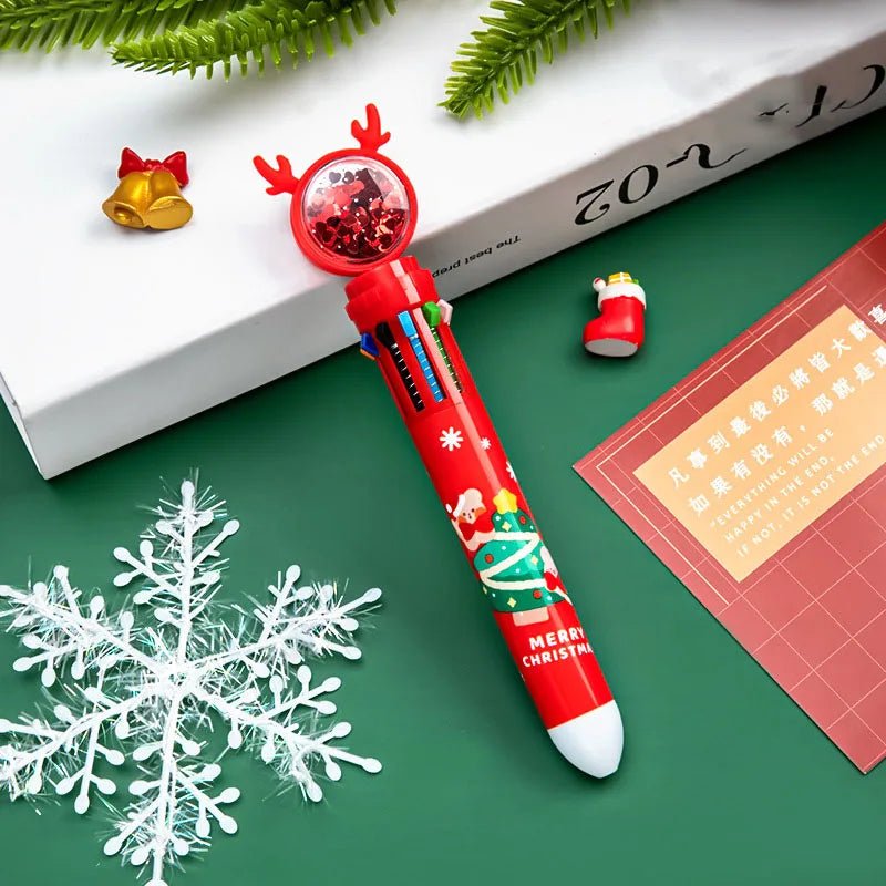 Christmas Ballpoint Pen Set with Adorable Cartoon Elk Charms – Perfect Gifts for Kids This Merry Season & New Year