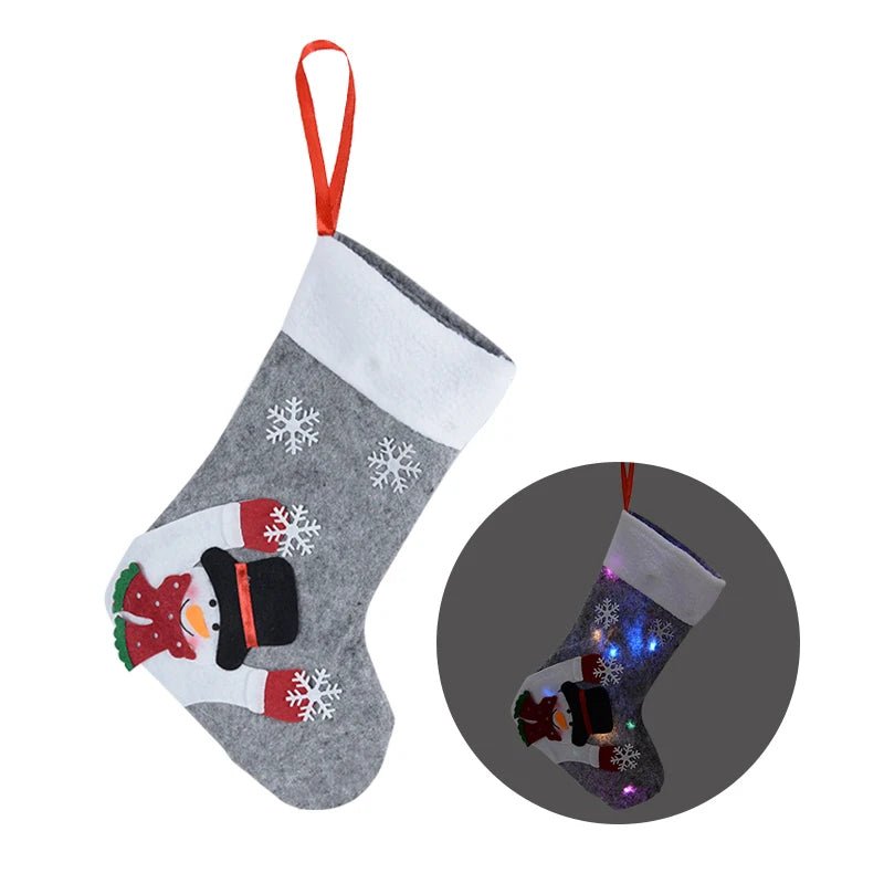 Christmas Stockings with LED Lights- Snowman, Santa, Elk, and Bear Designs Perfect for Adding Festive Cheer to Your Fireplace or Christmas Tree!