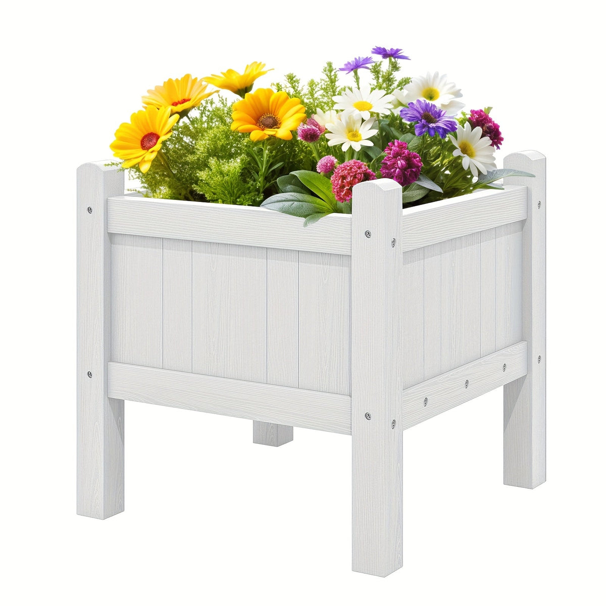 Modern Square Planter Box – Chic White Weatherproof Garden Pot with Faux Hydrangeas for Stunning Outdoor Decor, Balcony, or Patio Style