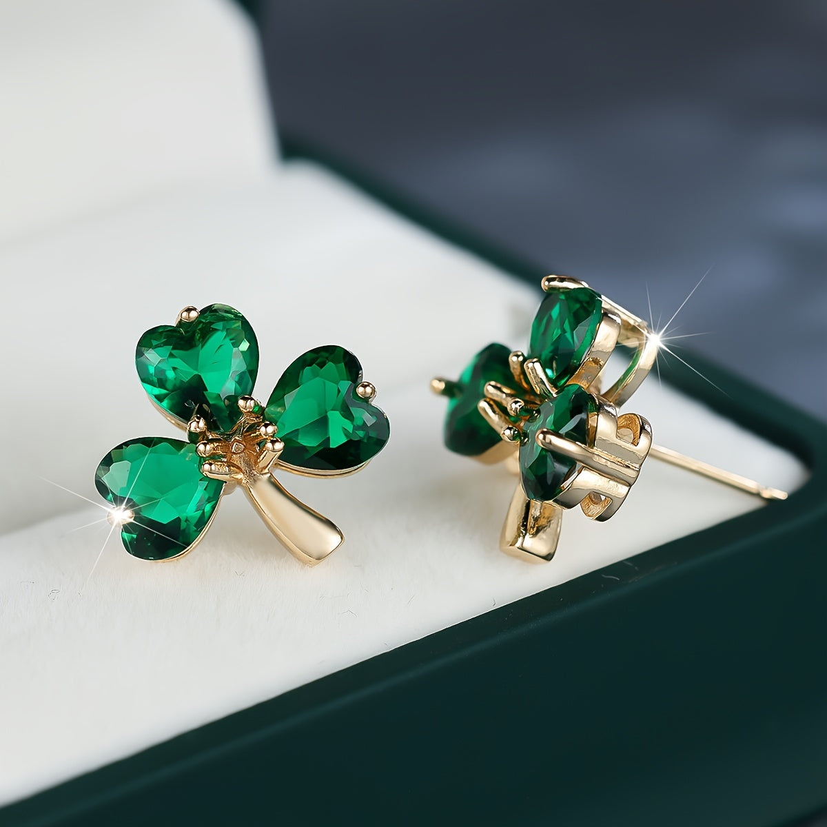 Shamrock Zirconia Stud Earrings – Elegant Green Clover Jewelry Gift for St. Patrick’s Day, Parties & Everyday Luck
