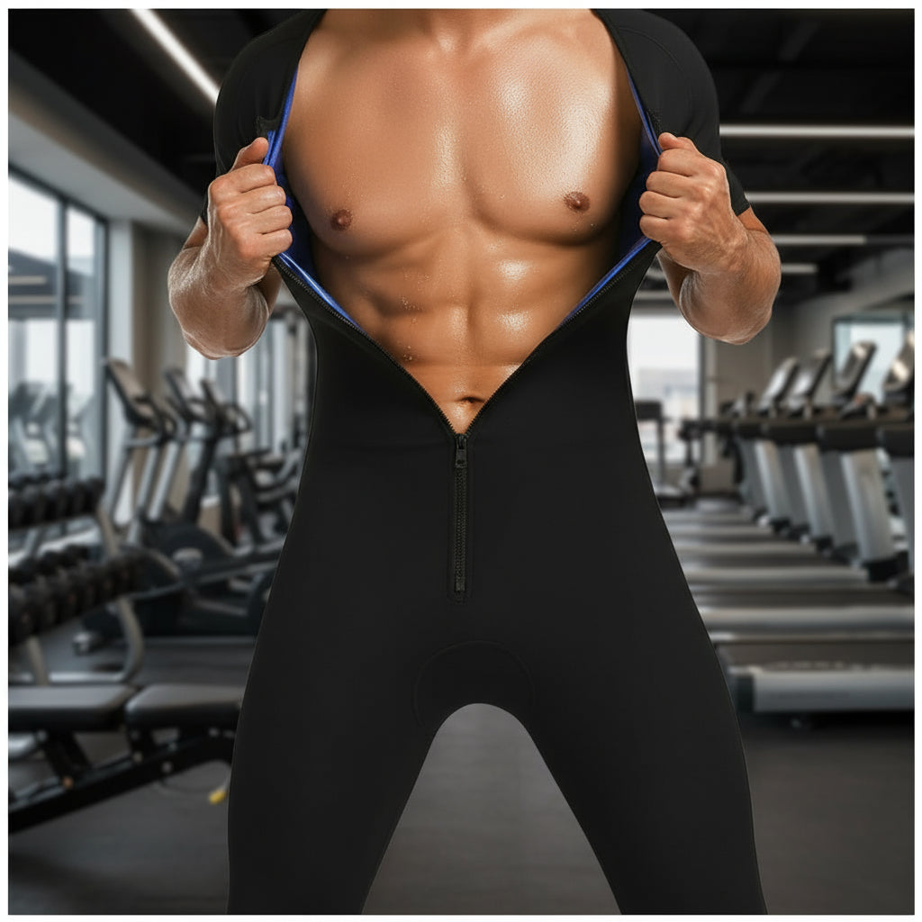 Breathable Mesh Full Body Sweat Suit - Men's Warm Fitness Tights - Polyester Zipper Sports Top for Gym, Yoga, Hiking, Camping - Round Neck, Solid Color, Suitable for All Seasons