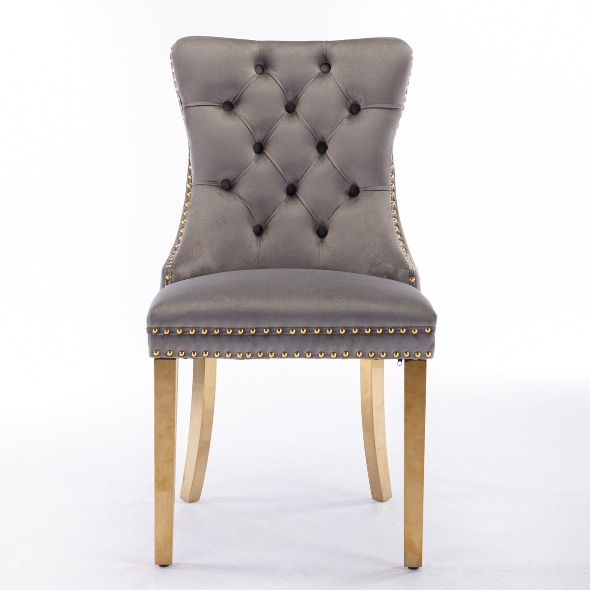 Elegant Velvet Dining Chair - Solid Wood Chair with Velvet Cushion, Gold-plated Stainless Steel Chair Legs, and Nail Head Decoration, 2pcs Set