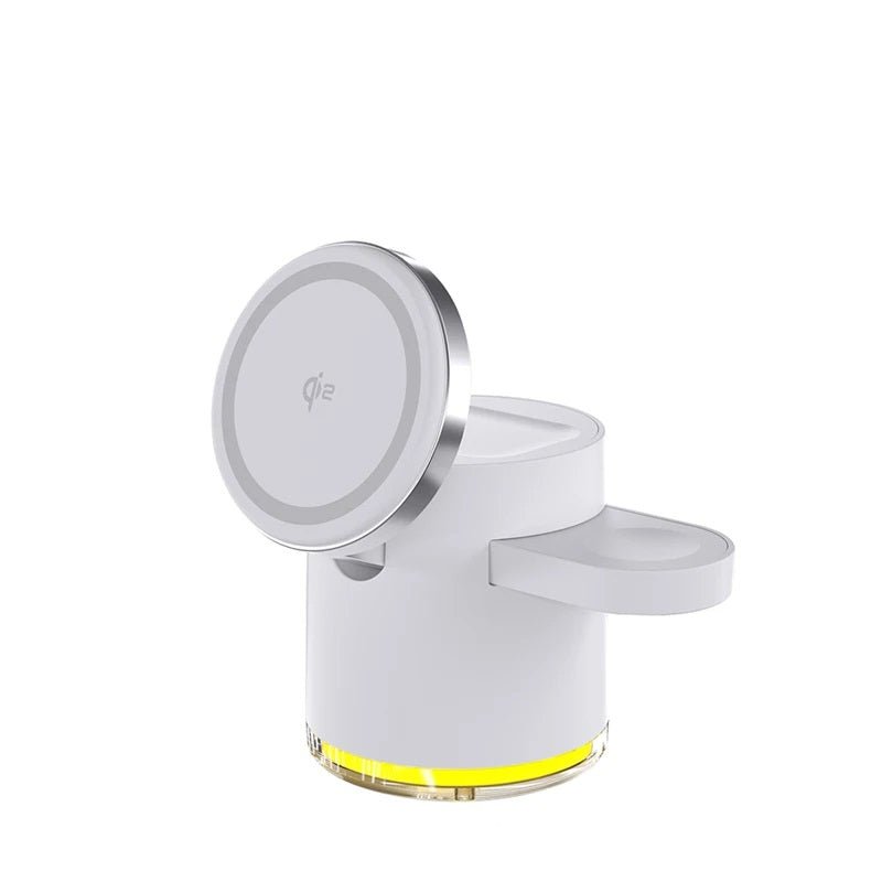 Fast Charging Wireless Charger with LED Light – 3-in-1 Charger with Foldable Stand for iPhone 15/14/13/12, Apple Watch & AirPods 15W
