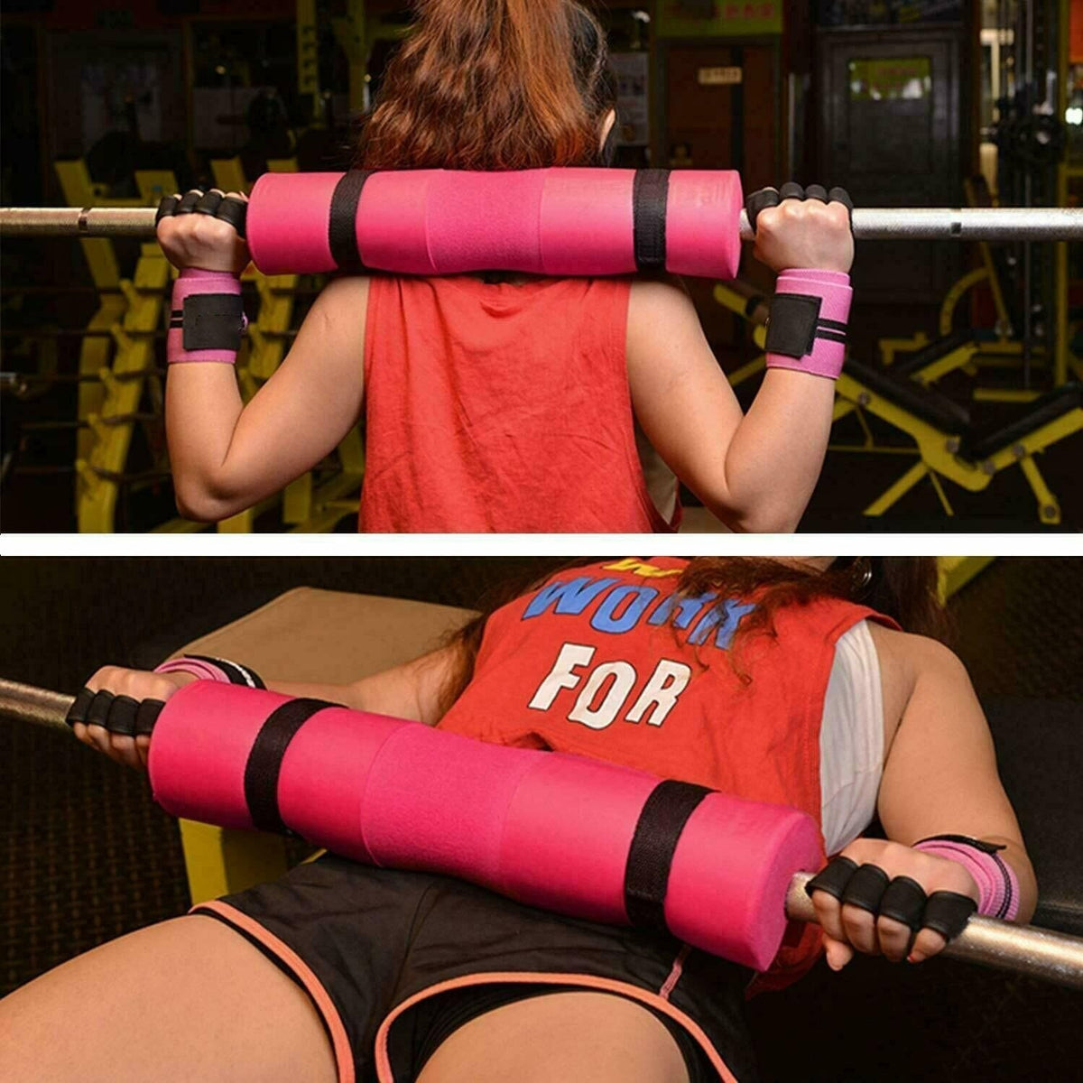 Barbell Pad for Squats and Hip Thrusts - Foam Neck and Shoulder Sleeve with Two Straps