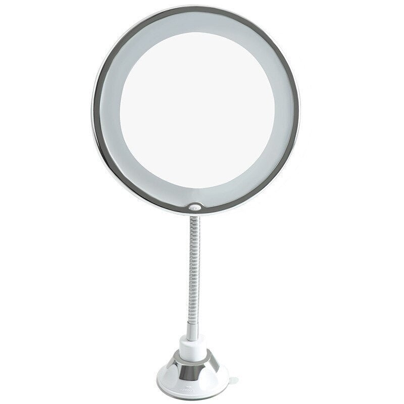 Flexible Gooseneck Makeup Mirror - 10X Magnifying Vanity Mirror with Suction Cup, 360 Degree Swivel, Daylight, Battery Operated, Cordless & Travel Mirror