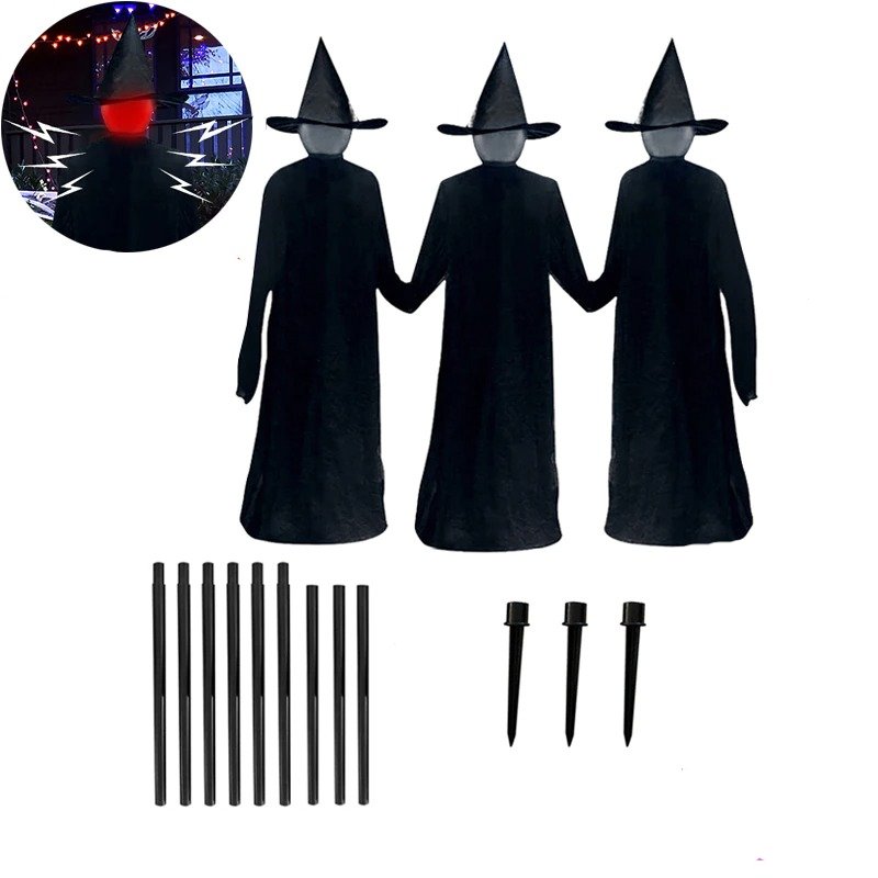 Halloween Inflatables Three Witches - Light-Up Witches Decoration with Stakes