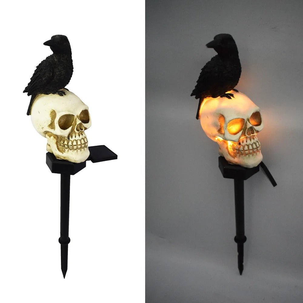 Raven Solar Halloween Pathway Lights - Halloween Decor Outdoor Skeleton Skull Head, Halloween Crows and Ravens Decor