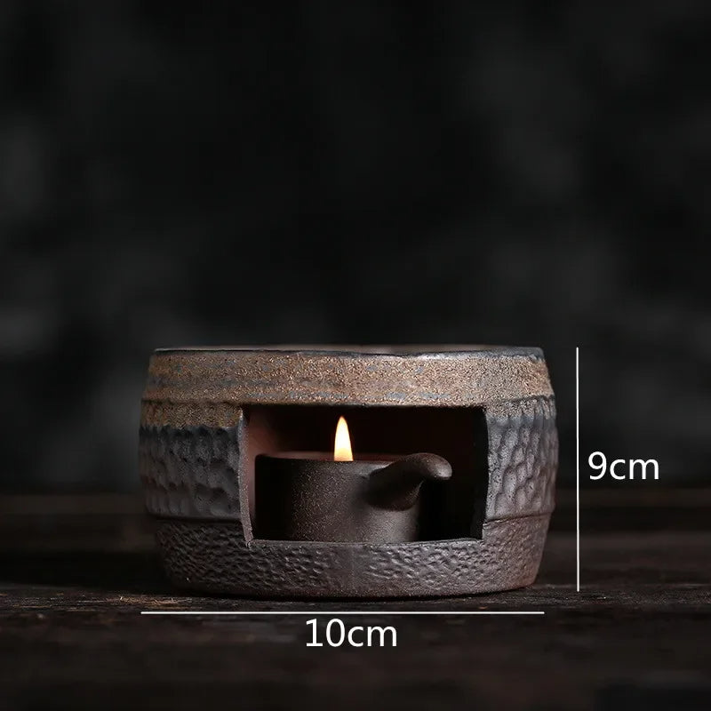 Ceramic Tea Stove & Teapot Warmer Set – Hammered Stoneware, Tea-Light Heated