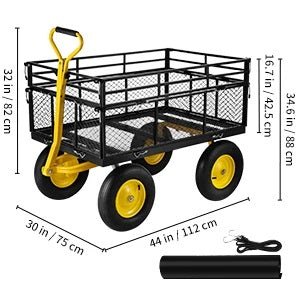 Heavy-Duty Steel Garden Cart – 500-1400lbs Capacity, Removable Mesh Sides for Versatile Flatbed Metal Wagon Use