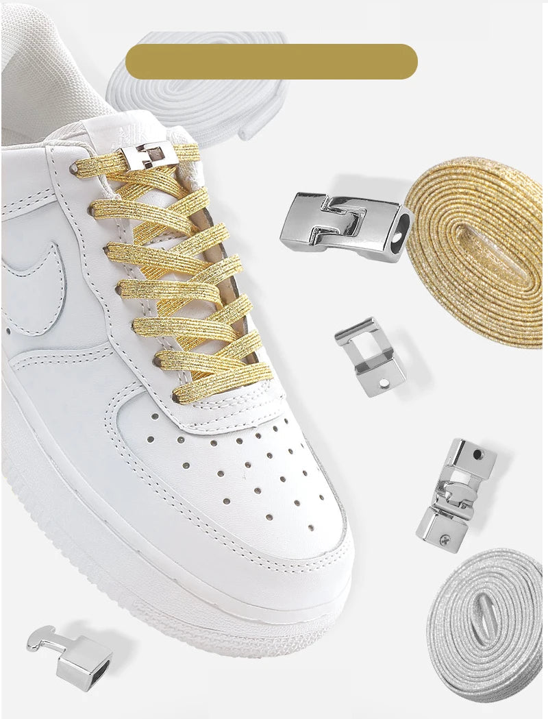 Elastic Shoelaces Sneakers - Colorful No-Tie Flat Laces with Metal Lock for Adults & Kids, Lazy Fit, Stylish Convenience