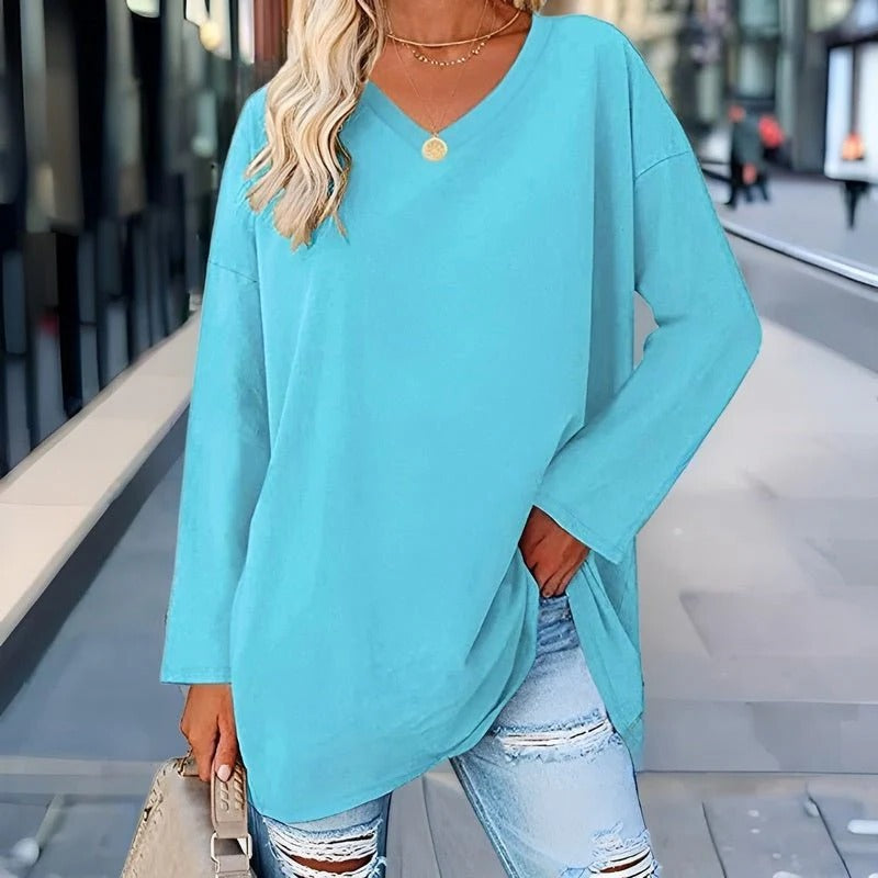 Your Trendy Long-Sleeved Shirt With V-Neck For Comfort