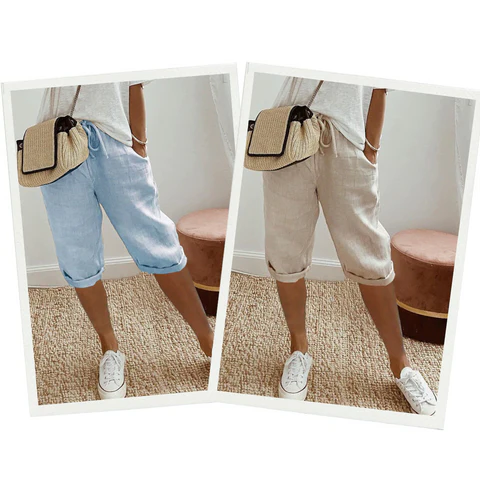Trendy fashionable linen-look knee breeches for women