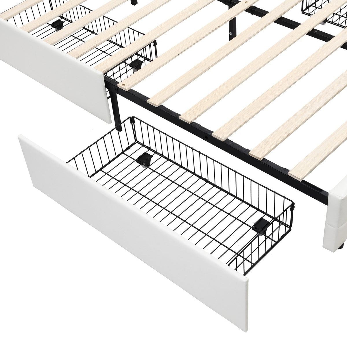 LED Bed Frame - Queen Size Upholstered Platform Bed with LED Lights and USB Charging, Storage Bed with 4 Drawers, White