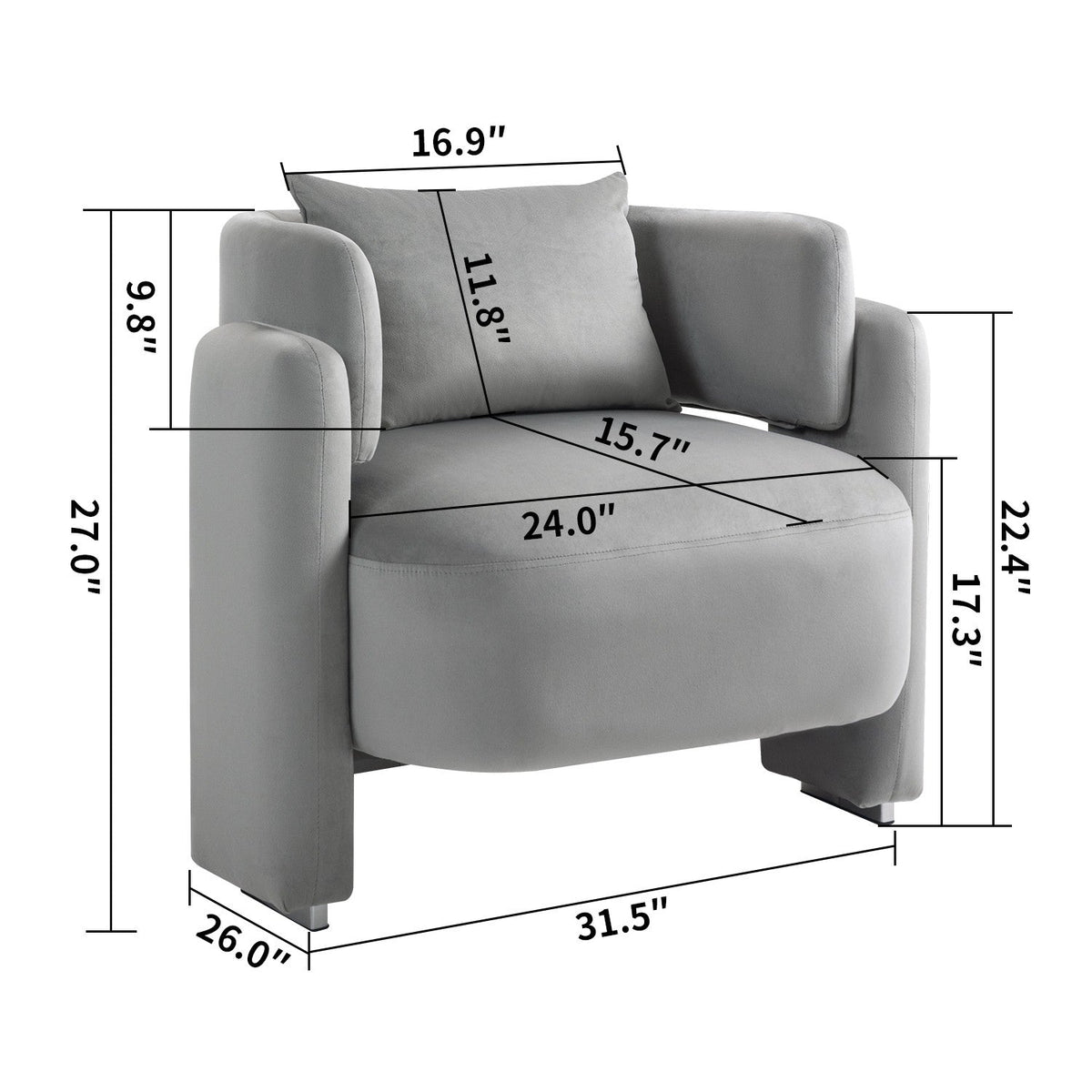Modern Design Velvet Lounge Chair, Single Sofa with Pillows for Living Room or Bedroom