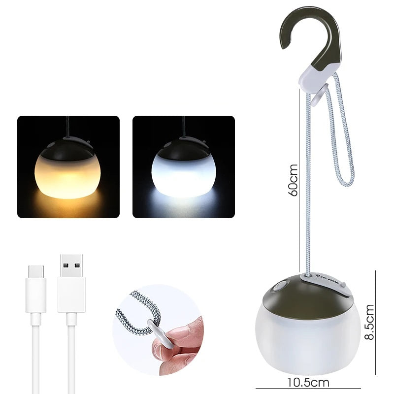Portable Camping Tent Hanging Light – USB Rechargeable LED Lantern for Outdoor Adventures, Emergency Lighting, and Night Camps