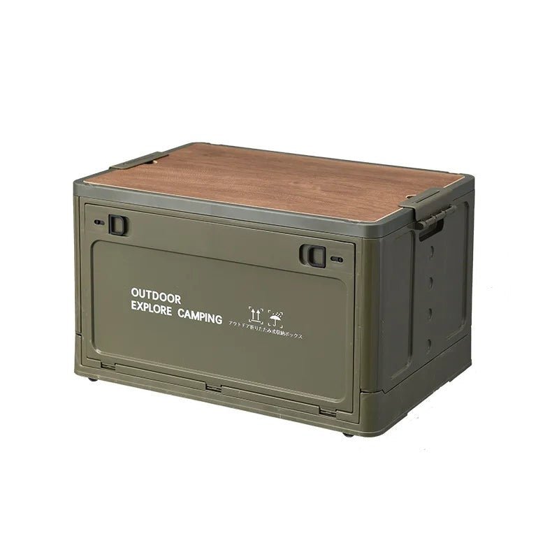 Outdoor Camping Folding Tourist Table Storage Box - Wooden Lid Storage Organizer