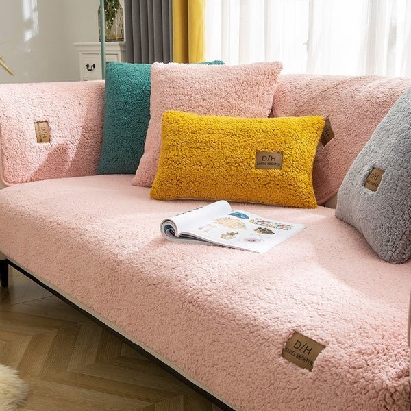 Plush Sofa Cover - Thicken Plush Soft and Smooth Sofa Covers for Living Room Anti-slip Couch Cover