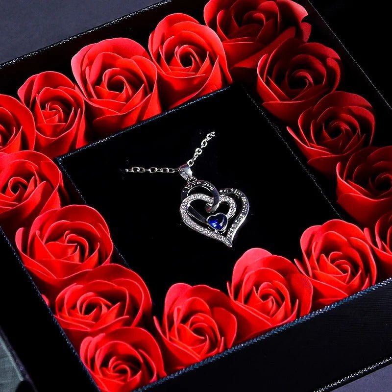 Rose & Necklace Box - Jewelry Box Set for Wife, Girlfriend, Women, Mom, Grandma, Friend and Best Friend Perfect for Valentine's Day
