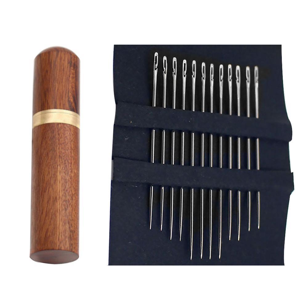 Self-Threading Needles - 12 Slit-Eye Hand Sewing Needles, Gold-Eye or Silver, Optional Wooden Case