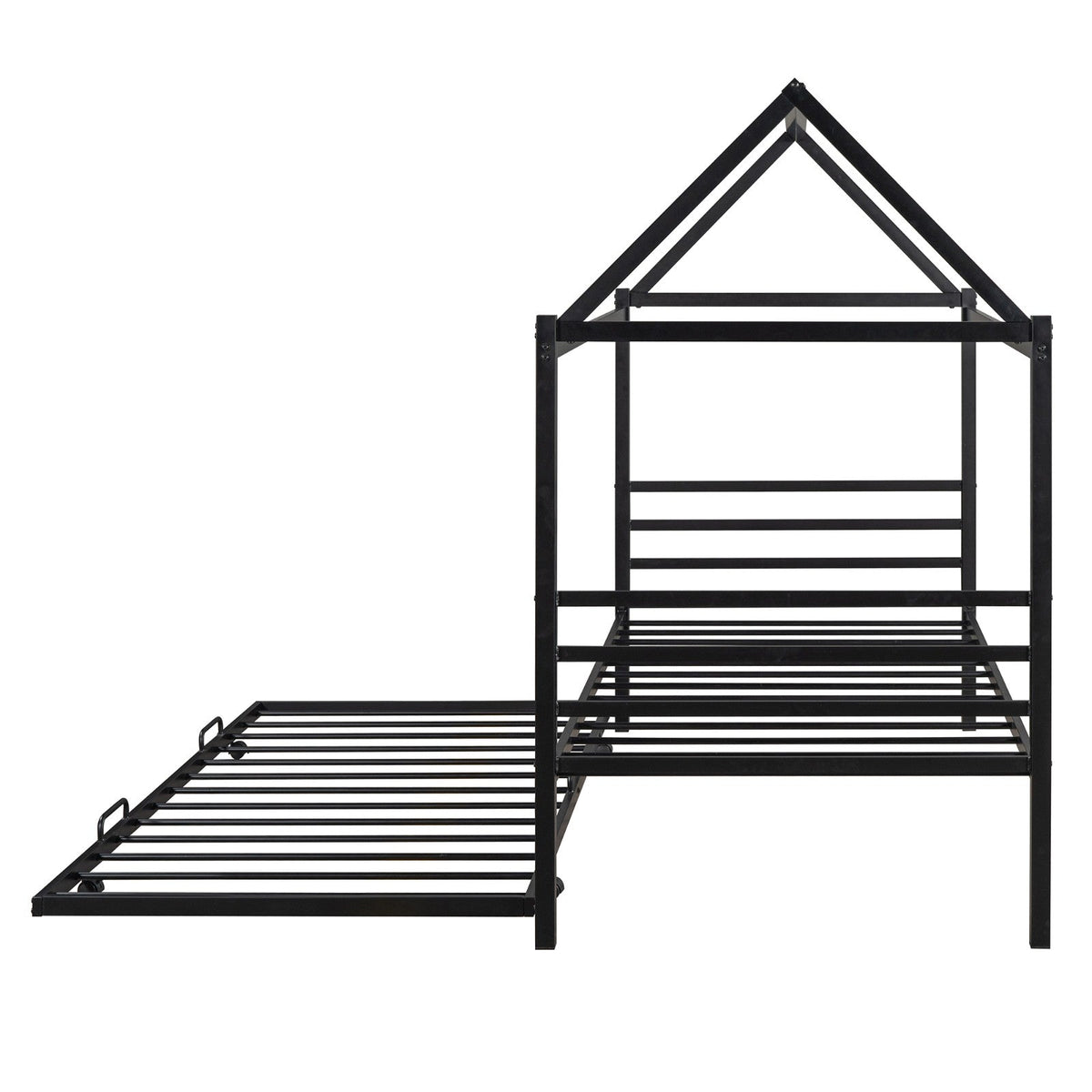 Twin Size Metal House Shape Platform Bed with Trundle