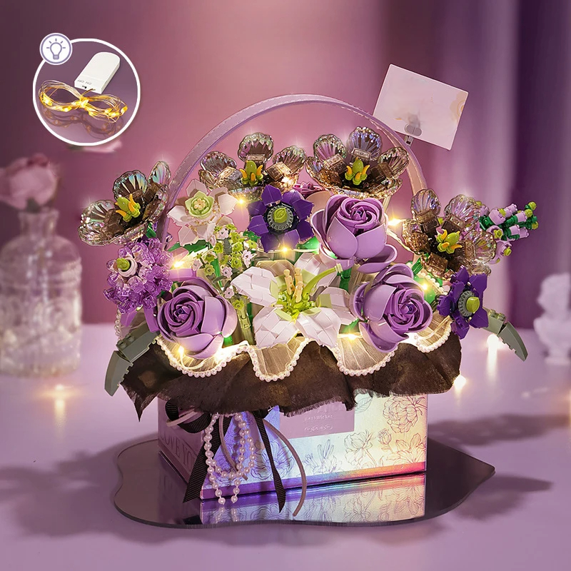 DIY Eternal Rose Bouquet Building Blocks Set – Romantic LED Gift Box for Girls