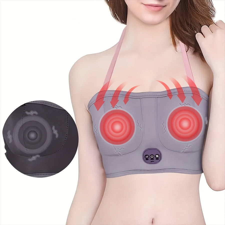 Wireless Electric Breast Massage Bra – USB-Powered Vibration Massager with Heat for Chest Firming, Circulation & Self-Care Confidence
