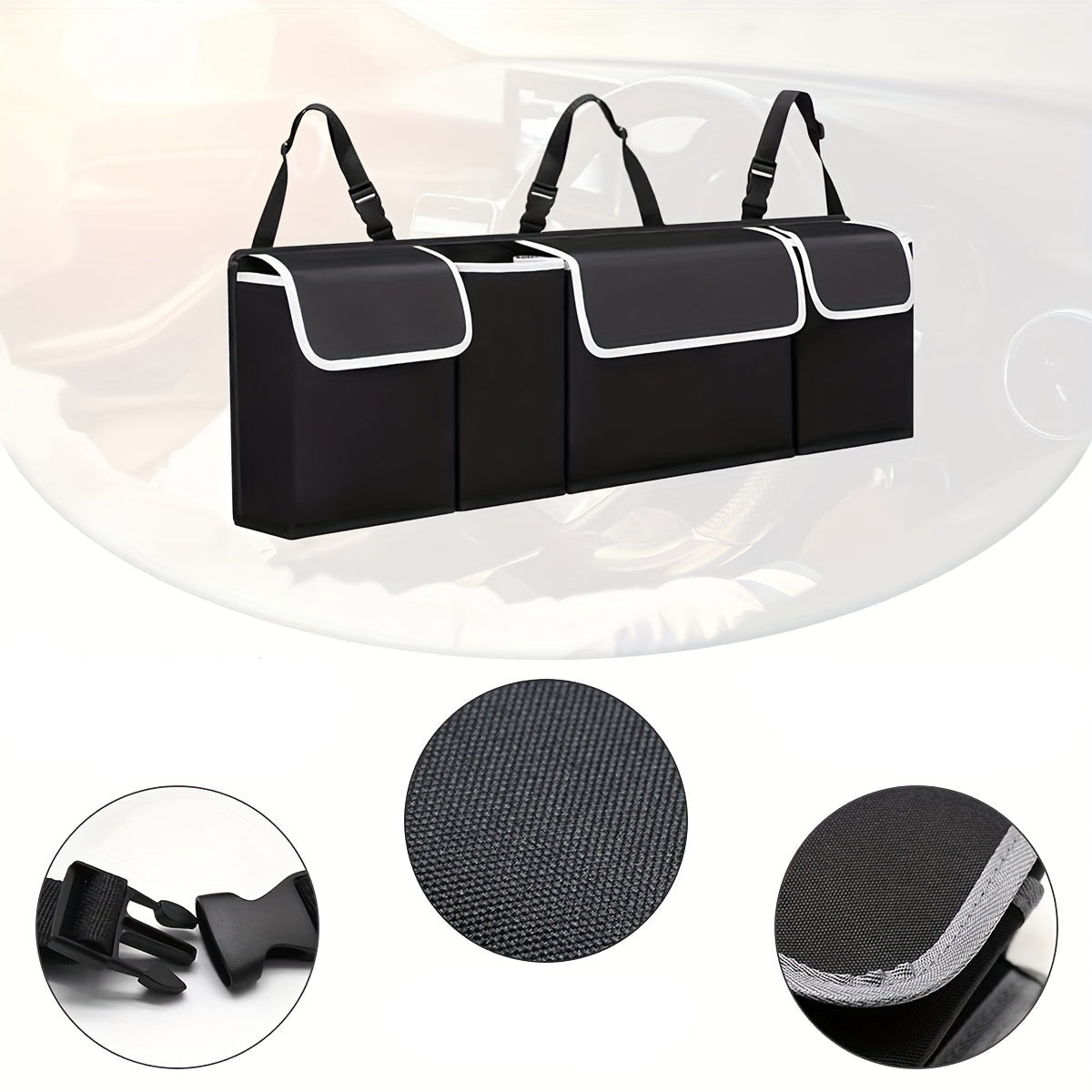 Foldable Waterproof Car Trunk Organizer – Storage Bag with Multi-Compartments for Travel, Road Trips, Shopping or Delivery Use