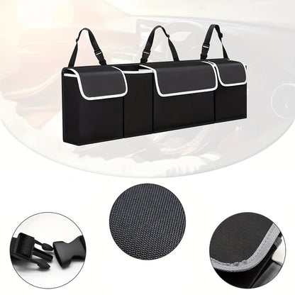 Foldable Waterproof Car Trunk Organizer – Storage Bag with Multi-Compartments for Travel, Road Trips, Shopping or Delivery Use