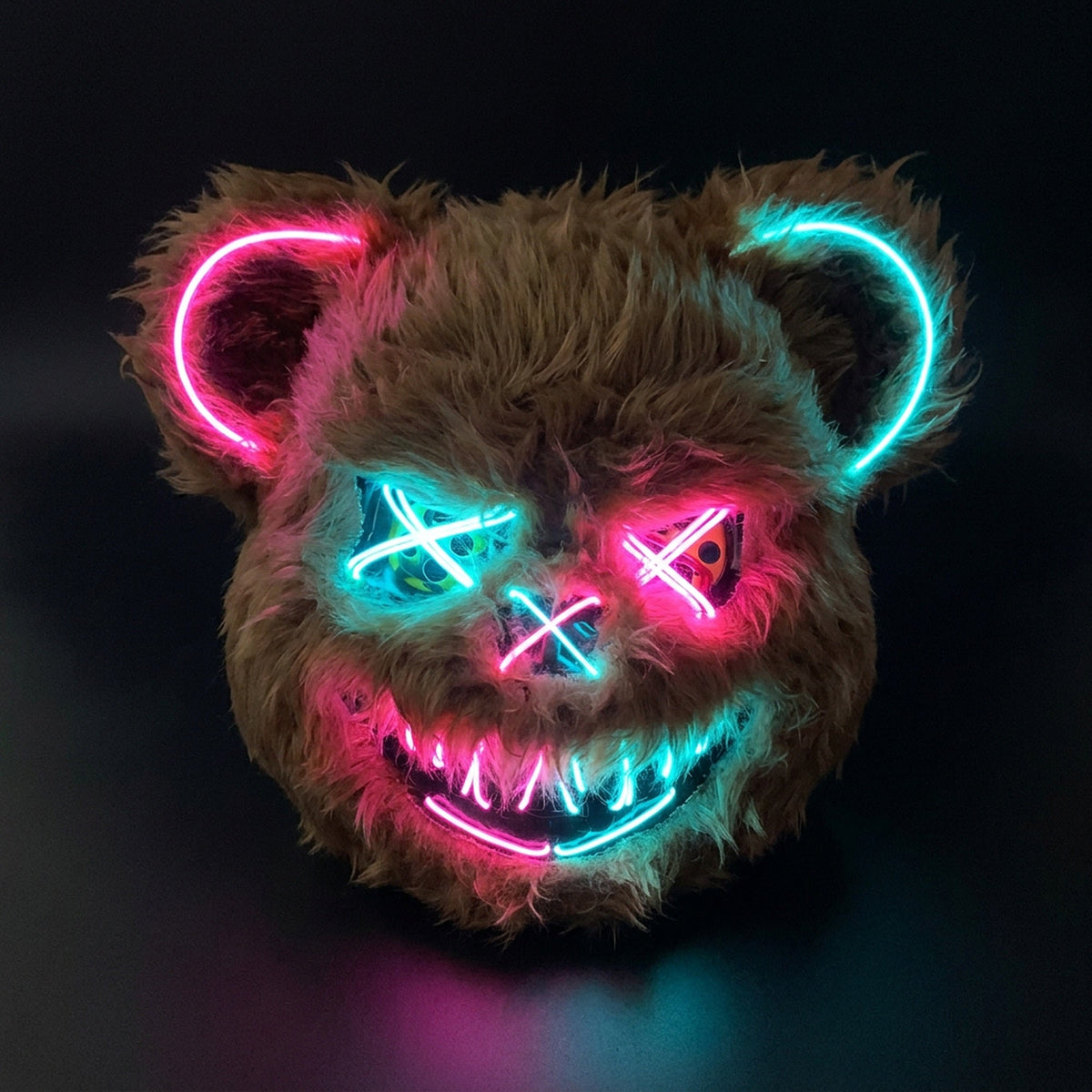 Halloween Bloody Bear Killer Mask – LED Light-Up Flashing Neon Horror Mask for Scary Cosplay, Costume Parties, and Haunted House Decoration