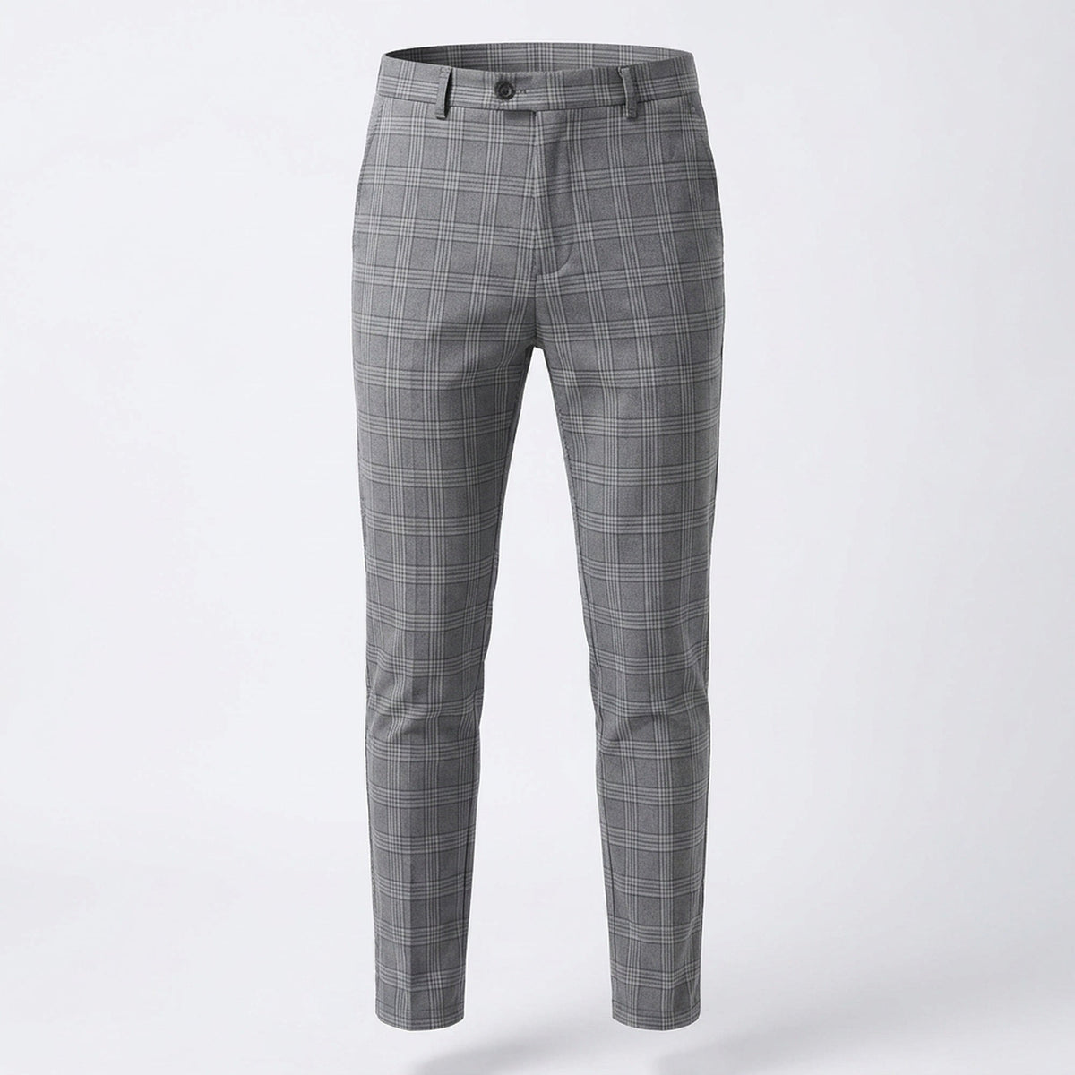 Men's Slim-Fit Plaid Trousers - Tapered Ankle-Length Check Pants