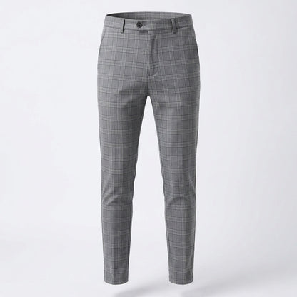 Men's Slim-Fit Plaid Trousers - Tapered Ankle-Length Check Pants