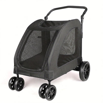 Spacious Heavy-Duty Pet Stroller – 120lb Capacity Dog & Cat Travel Stroller with 360° Wheels, Mesh Panels & One-Step Folding Design for Outdoor Adventures