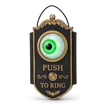 Animated Eyeball Halloween Doorbell - Push-to-Ring Decoration with Spooky Sounds and Glowing Green Eye