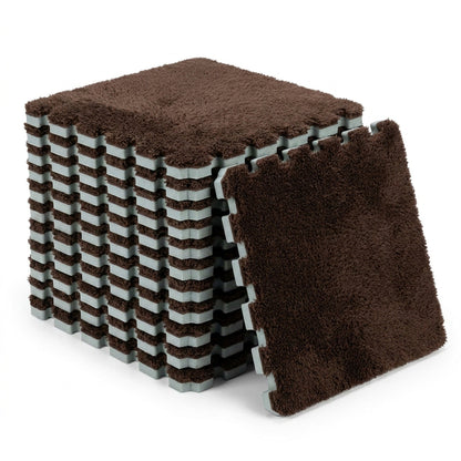 Plush Interlocking Carpet Tiles – 12 Foam Puzzle Mat Squares, 11.8 in, Hand-Washable