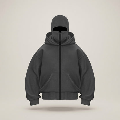 Men's Winter Balaclava Zip Hoodie – Warm Hooded Sweatshirt with Built-In Face Mask for Outdoor Adventures