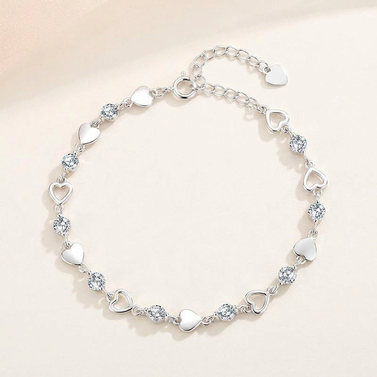 Sterling Silver Heart Zircon Bracelet – 925 Sparkling Adjustable Chain Jewelry with Elegant Korean Design for Women, Romantic Gifts and Parties