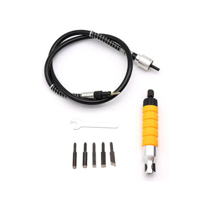 Power Wood Carving Tool – Drill-Powered Chisel Carver with Flexible Shaft, 5 Blades and Wrench (Drill Not Included)