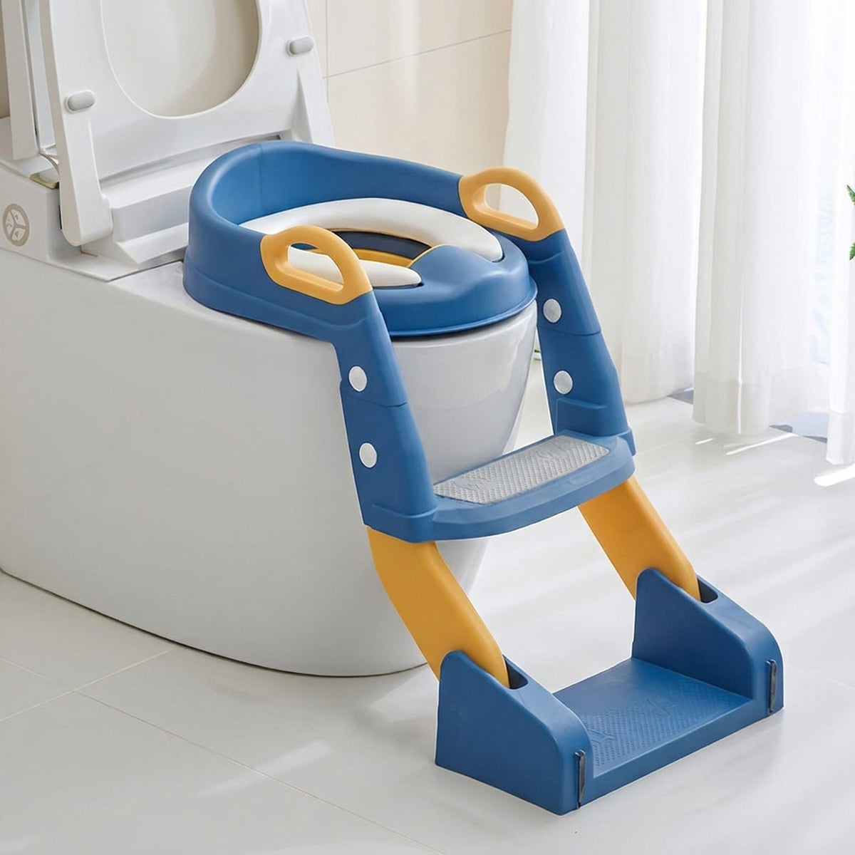 2-in-1 Toddler Toilet Ladder Seat and Floor Potty – Folding, with Removable Basin