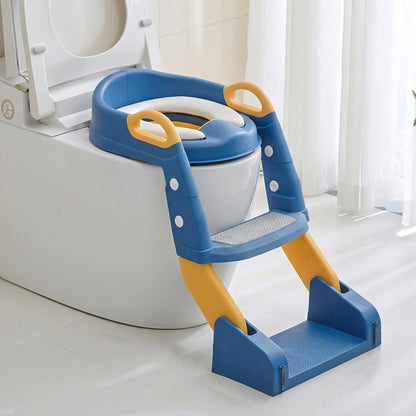 2-in-1 Toddler Toilet Ladder Seat and Floor Potty – Folding, with Removable Basin
