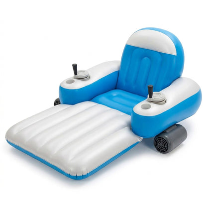 Motorized Pool Lounger - Inflatable Ride-On Water Float with Twin Electric Motors and Joystick Steering