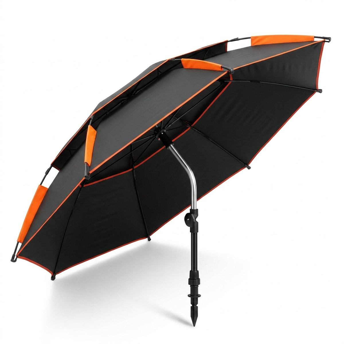 Large Anti-Wind Fishing Umbrella – Double-Deck Vented Canopy, 360° Adjustable UV-Blocking Sunshade with Ground Spike and Carry Bag for Fishing, Camping and Beach Days