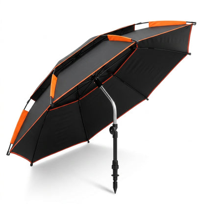 Large Anti-Wind Fishing Umbrella – Double-Deck Vented Canopy, 360° Adjustable UV-Blocking Sunshade with Ground Spike and Carry Bag for Fishing, Camping and Beach Days